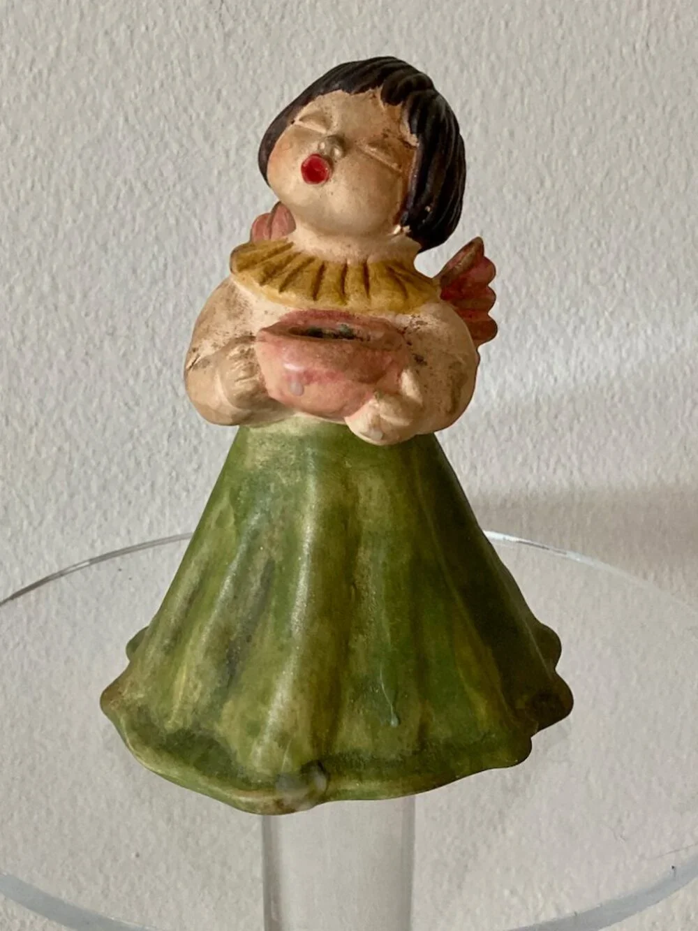 Mid Century Angel Candle Holder Tree Topper 1960s Painted Terra Cotta 6